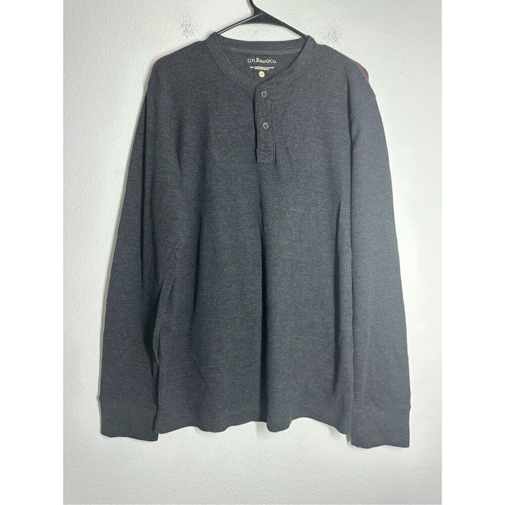 G.H.Bass  Gray Mens Size L Cotton Blend Three-Button Henley Shirt